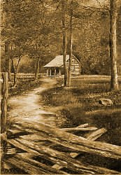Old Print of a Log Cabin
